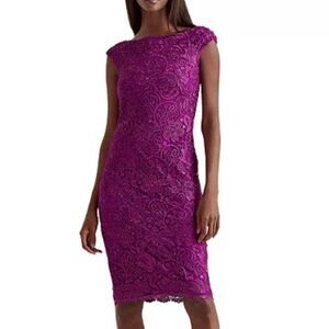 New Lauren Ralph Lauren Size 10 Purple Lace Midi Dress Scalloped Hem